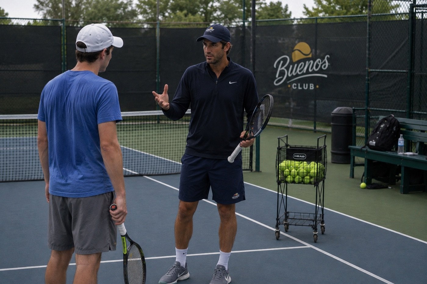 Buenos coach working with a player on court
